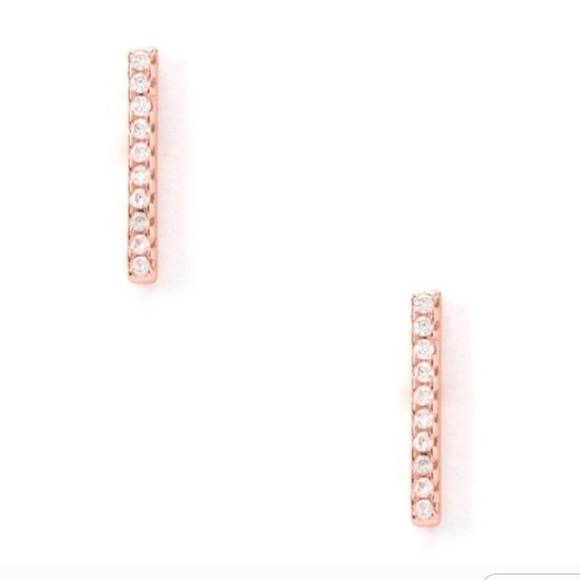 Rose Gold Pave Bar Studs | Dainty RG Earrings - Picture 2 of 3